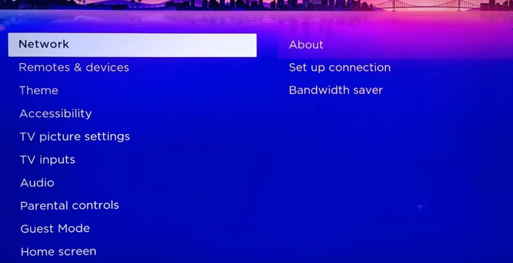 Connect Roku device to Wi-Fi setting Network screen selection