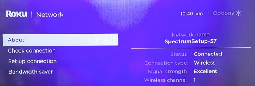 Connect Roku device to Wi-Fi setting confirmation screen